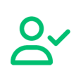 A green icon of a person with an ok sign on it.